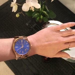 Michael Kors Blue and Rose Gold Watch